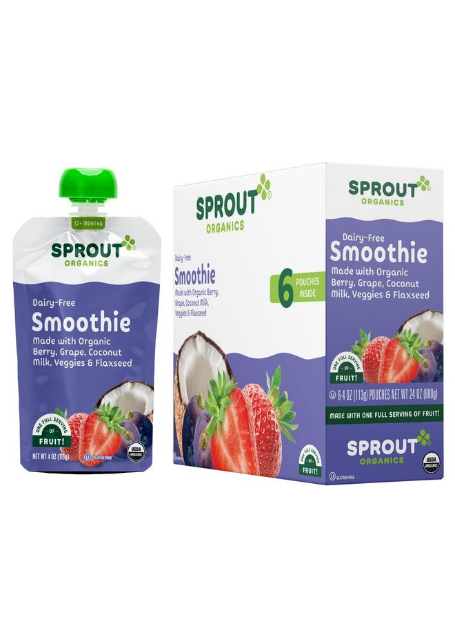 CoComelon Sprout Organics, Dairy-Free Smoothie, Berry, Grape, Coconut Milk, Veggies & Flax Seed, 12+ Month Pouches, 4 oz (12-count)