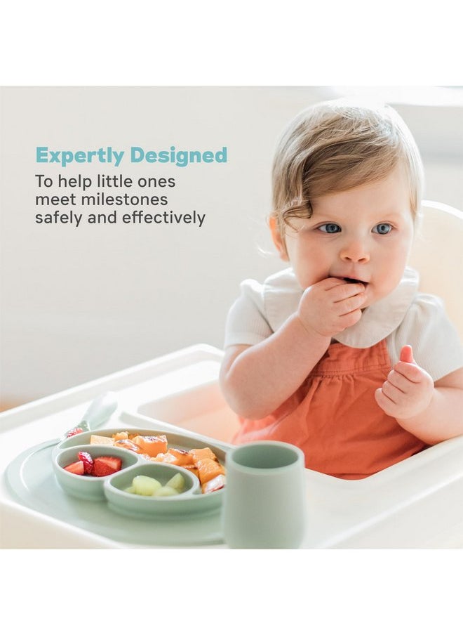 ezpz Mini Mat for 12 Months+ (Sage) - 100% Silicone Baby Plates with Suction and Built-in Placemat for Infants + Toddlers - Baby Led Weaning - For Highchair, Dining Table and Travel