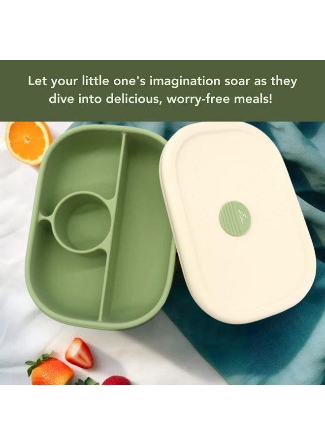 MINIMUM Silicone Lunch Box for Kids | 4 Compartment Food Storage Container | Toddlers Friendly | Lightweight, Durable Airtight Container | (Green)