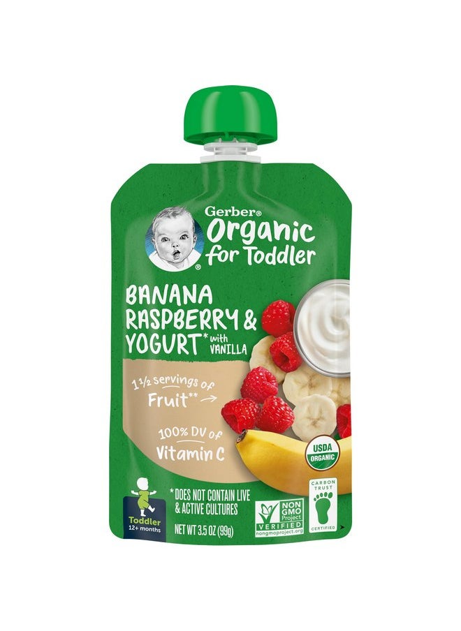 Gerber Organic Baby Food Pouches, Toddler, Banana Raspberry Yogurt Vanilla, 3.5 Ounce (Pack of 12)