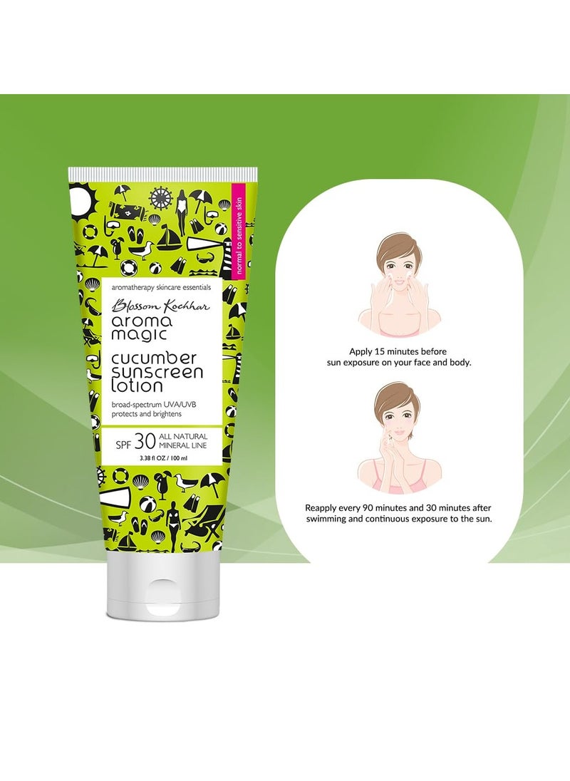 Aroma Magic Cucumber Sunscreen Lotion With Broad Spectrum Protection UVA/UVB |SPF 30 |For Normal To Sensitive Skin | 100 ml