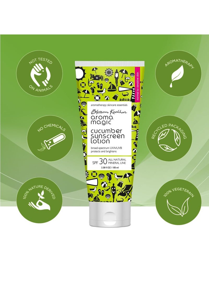 Aroma Magic Cucumber Sunscreen Lotion With Broad Spectrum Protection UVA/UVB |SPF 30 |For Normal To Sensitive Skin | 100 ml