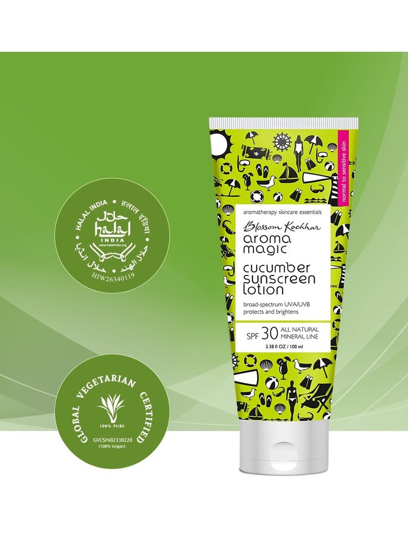 Aroma Magic Cucumber Sunscreen Lotion With Broad Spectrum Protection UVA/UVB |SPF 30 |For Normal To Sensitive Skin | 100 ml