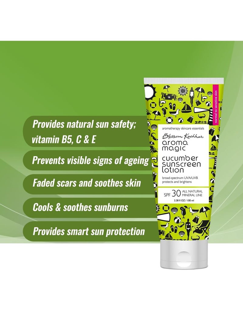Aroma Magic Cucumber Sunscreen Lotion With Broad Spectrum Protection UVA/UVB |SPF 30 |For Normal To Sensitive Skin | 100 ml