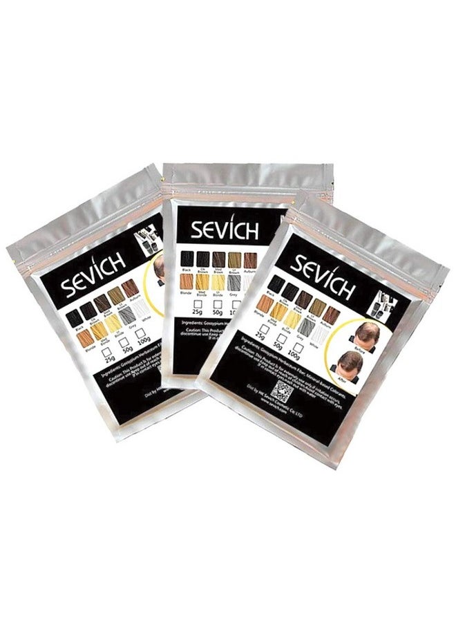 Sevich All Hair Building Fiber Refill Bag (75 g, Black) - Pack of 3