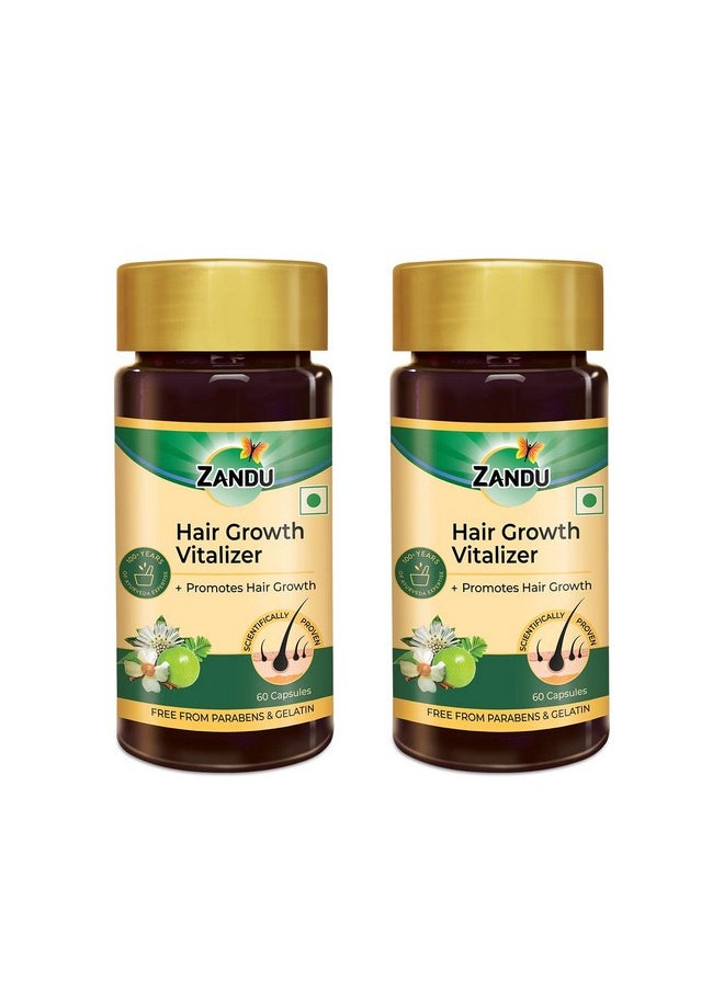 Zandu Hair Growth Vitalizer A Formulation Prepared With Selected Herbs To Take Care Of Your Hair|Useful In Nourishing Hair & Scalp (60 Capsules X 2), 90 Grams