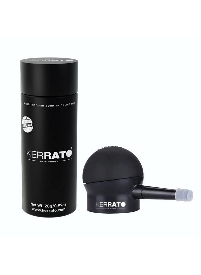 Kerrato Hair Fibres 28g (Natural Black) with Pump Applicator Combo Pack | Natural Keratin Hair Thickening Fibres for Men & Women | Conceal Thinning Hair Instantly | Hair Fiber Pump Applicator