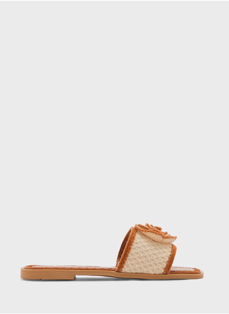 Constrast Stitch Embroidered Rose Floral Flat Sandal
