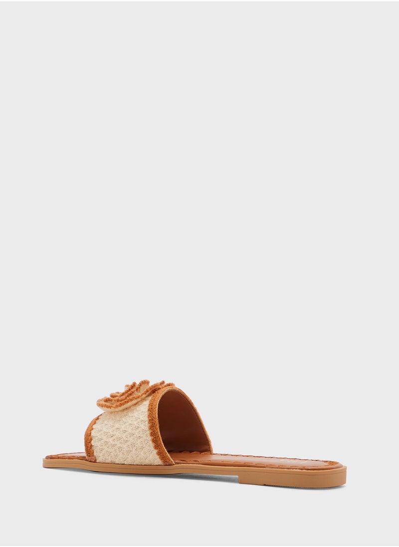 Constrast Stitch Embroidered Rose Floral Flat Sandal