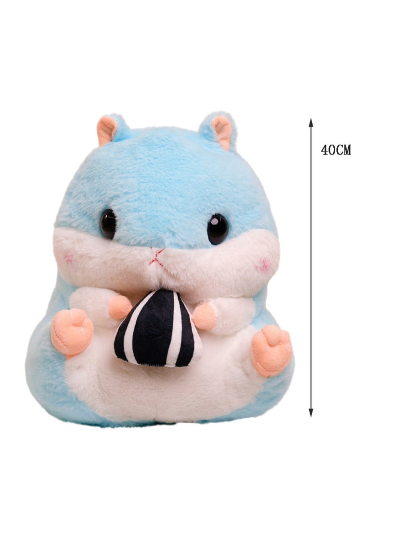 40 CM Cute Melon Seeds Hamster Plush Toy Soft Stuffed Cartoon Animal Doll For Girls And Boys All Ages Gift（Blue）