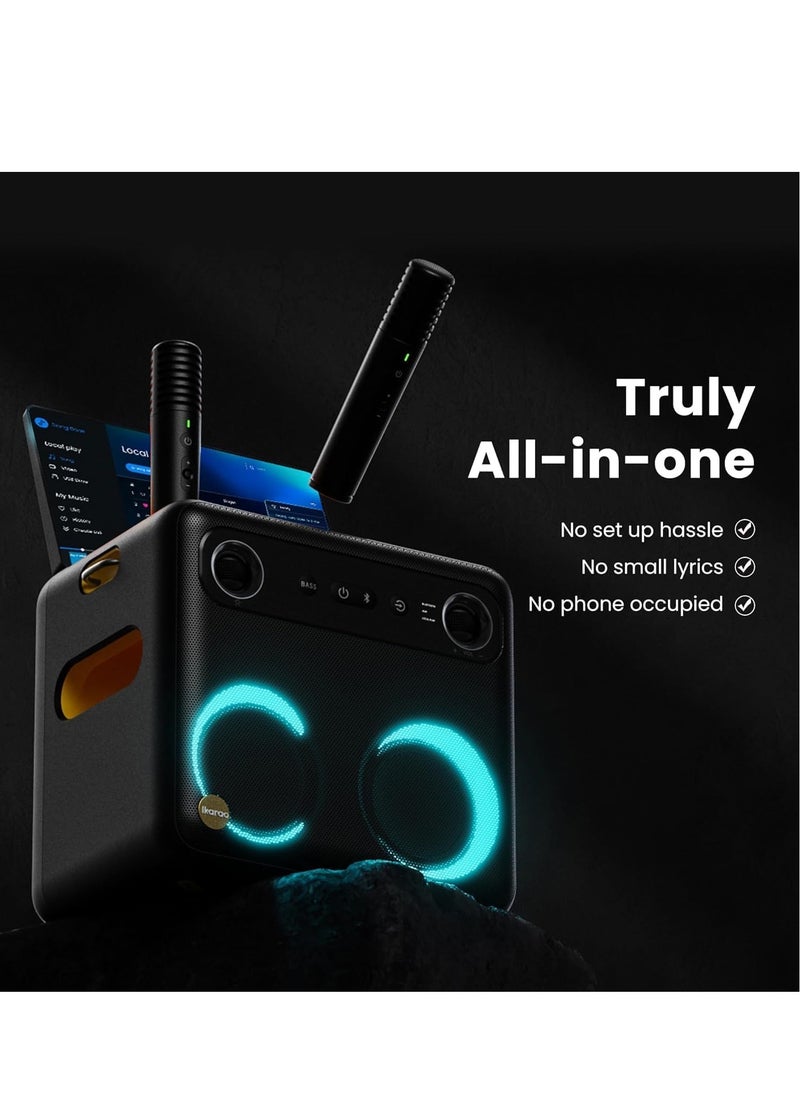 IKARAO X2 ALL-IN-ONE SMART PARTY SPEAKER 600W 10.1'' HD SELF-CHARGING W/L MIC x2 BT 5.3 WI-FI HDMI TWS RGB LIGHTS 6.8 KG 11HRS PT TF/USB GUITAR/MIC AUX CARRY STRAP