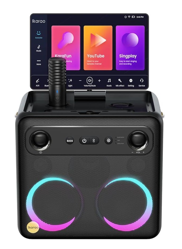 IKARAO X2 ALL-IN-ONE SMART PARTY SPEAKER 600W 10.1'' HD SELF-CHARGING W/L MIC x2 BT 5.3 WI-FI HDMI TWS RGB LIGHTS 6.8 KG 11HRS PT TF/USB GUITAR/MIC AUX CARRY STRAP