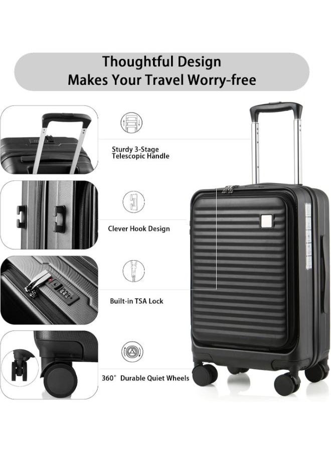 Expandable Carry-On Luggage Durable Hardshell Lightweight Trolley Suitcase with Spinner Wheels and TSA Lock 20inch Front Opening with Laptop Pocket