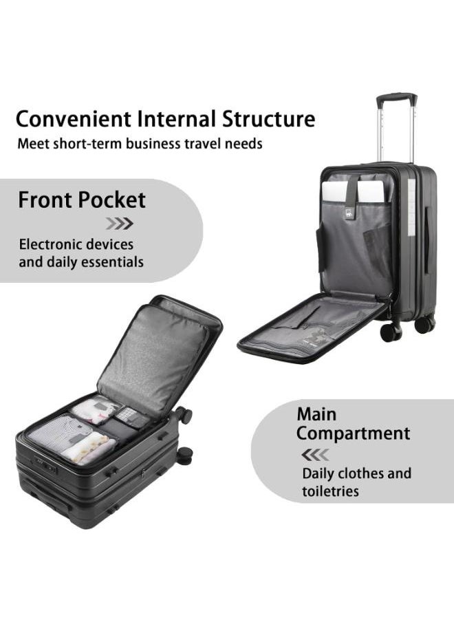 Expandable Carry-On Luggage Durable Hardshell Lightweight Trolley Suitcase with Spinner Wheels and TSA Lock 20inch Front Opening with Laptop Pocket