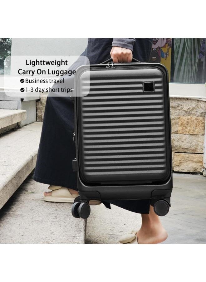 Expandable Carry-On Luggage Durable Hardshell Lightweight Trolley Suitcase with Spinner Wheels and TSA Lock 20inch Front Opening with Laptop Pocket