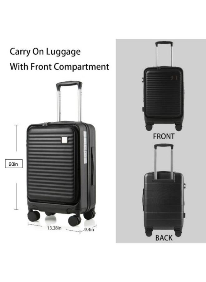 Expandable Carry-On Luggage Durable Hardshell Lightweight Trolley Suitcase with Spinner Wheels and TSA Lock 20inch Front Opening with Laptop Pocket