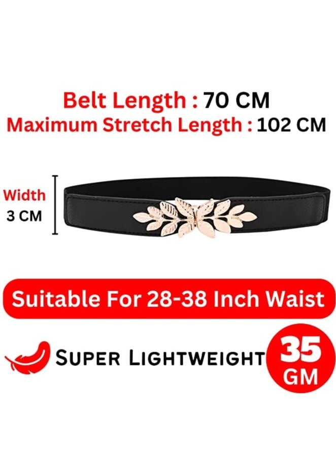 Elastic Fabric Waist Belt for Women Dresses Leaf Design Stretchy Slim Ladies Belt for Saree Girls Jeans