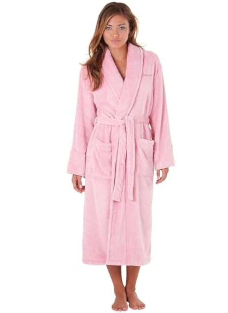 Unisex Bathrobe - 100% Cotton Super Soft Highly Absorbent Lightweight Bathrobes for Women & Men - Ideal for Everyday Comfort & Relaxation Pink