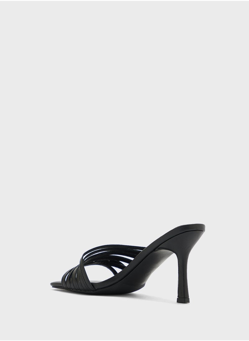 Multi Strap Square Toe Heel Sandal