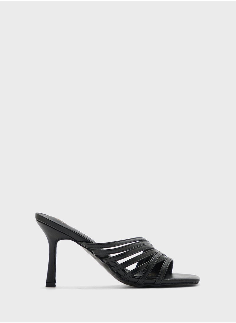 Multi Strap Square Toe Heel Sandal