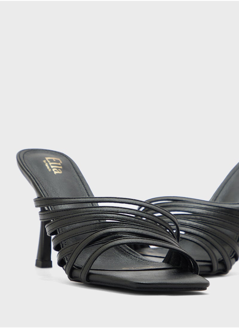 Multi Strap Square Toe Heel Sandal