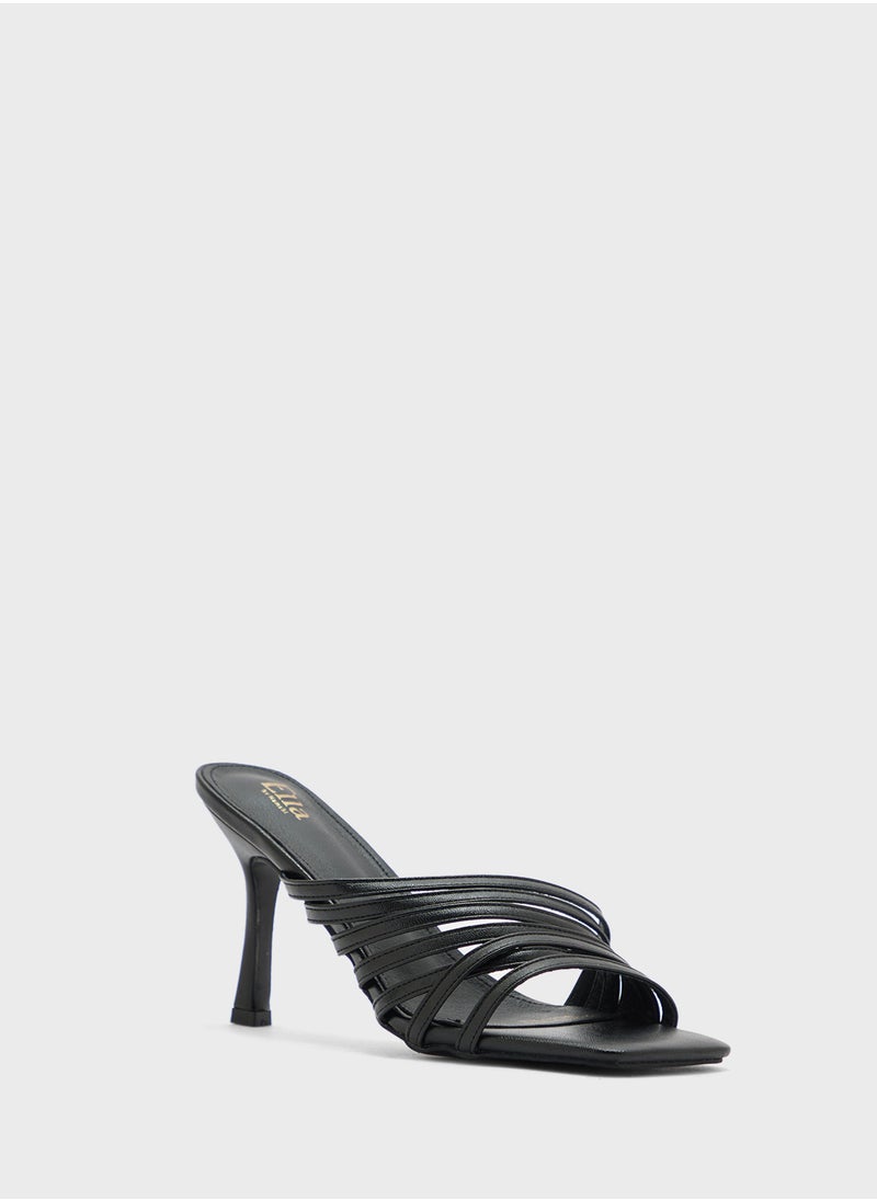 Multi Strap Square Toe Heel Sandal