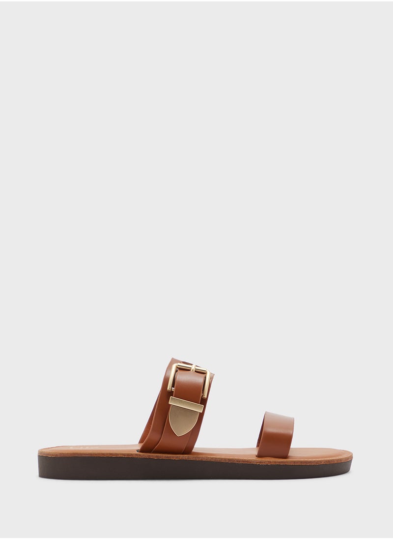 Chunky Buckle Double Strap Flat Sandal