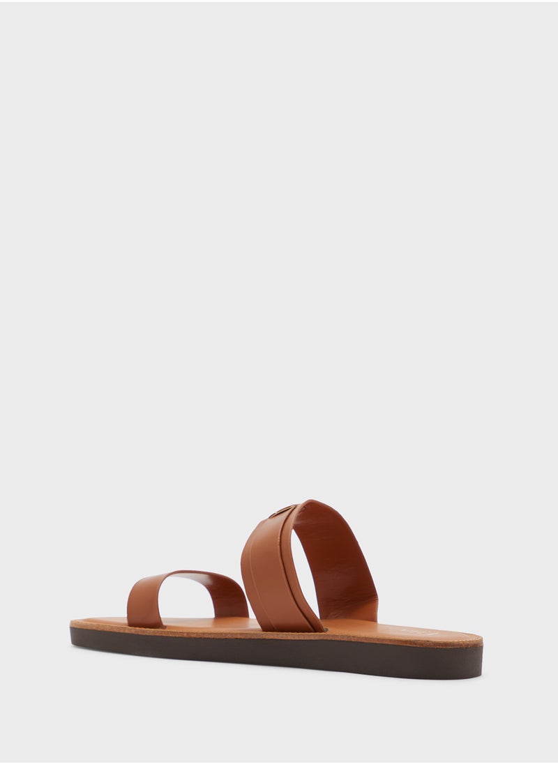 Chunky Buckle Double Strap Flat Sandal