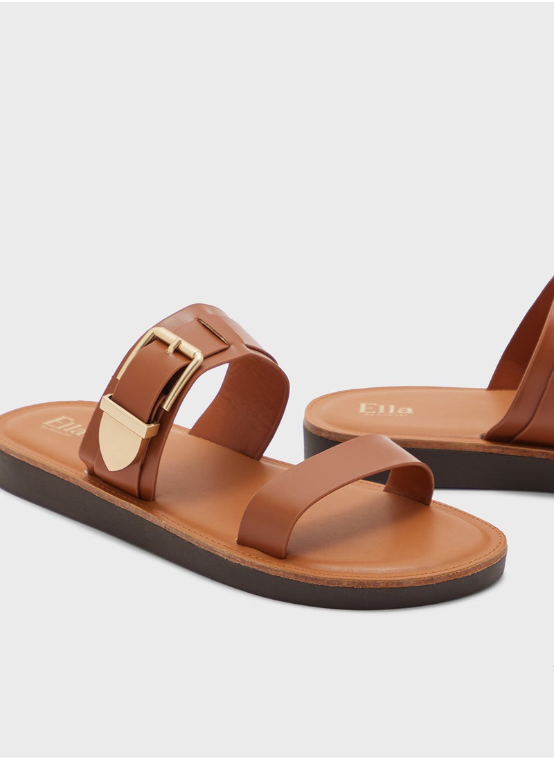 Chunky Buckle Double Strap Flat Sandal