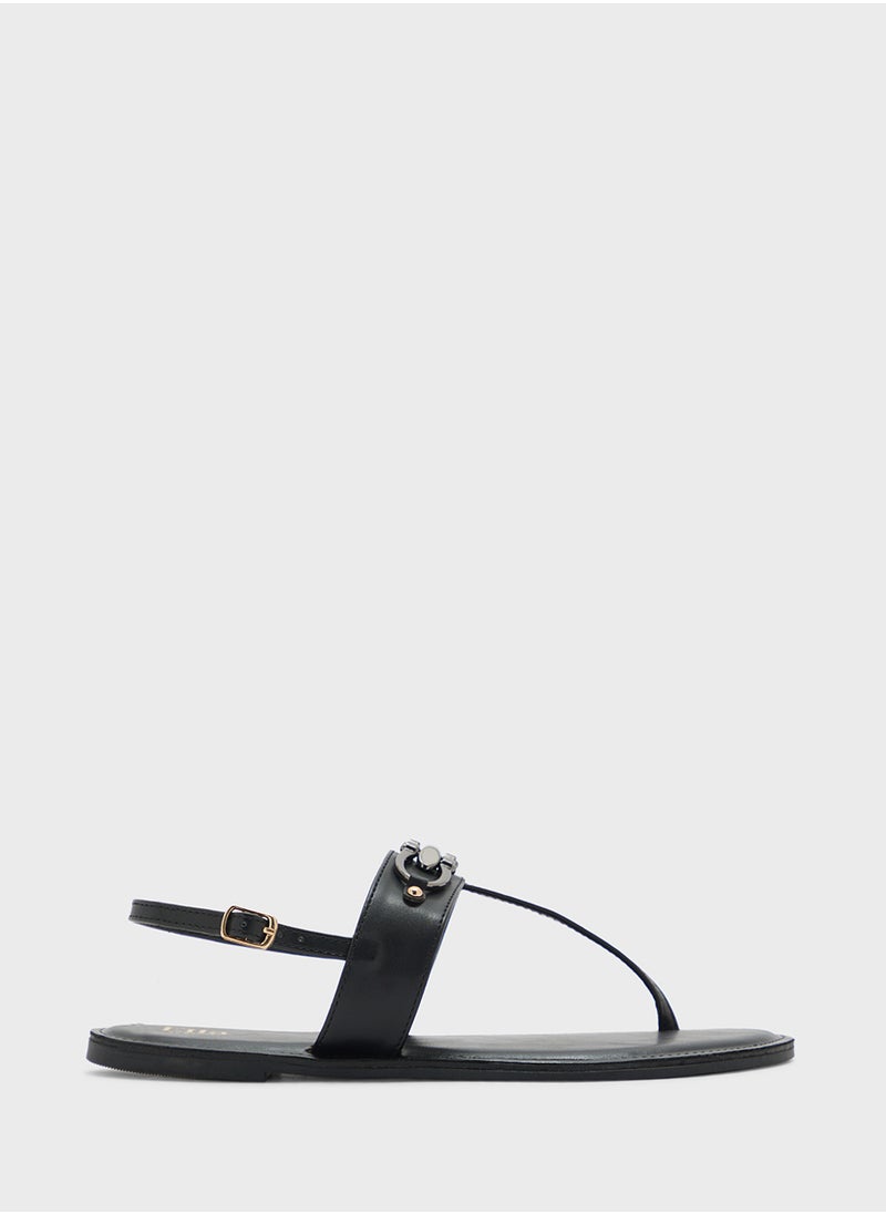Horse Bit Trim Backstrap Detail Flat Sandal