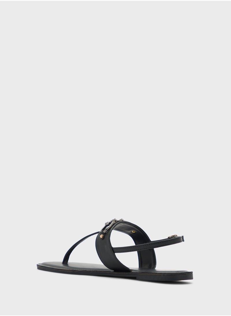 Horse Bit Trim Backstrap Detail Flat Sandal