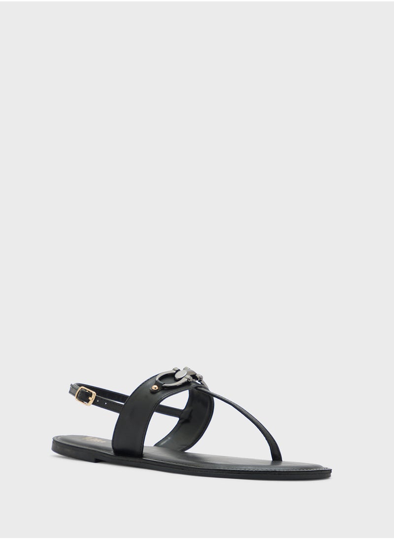 Horse Bit Trim Backstrap Detail Flat Sandal