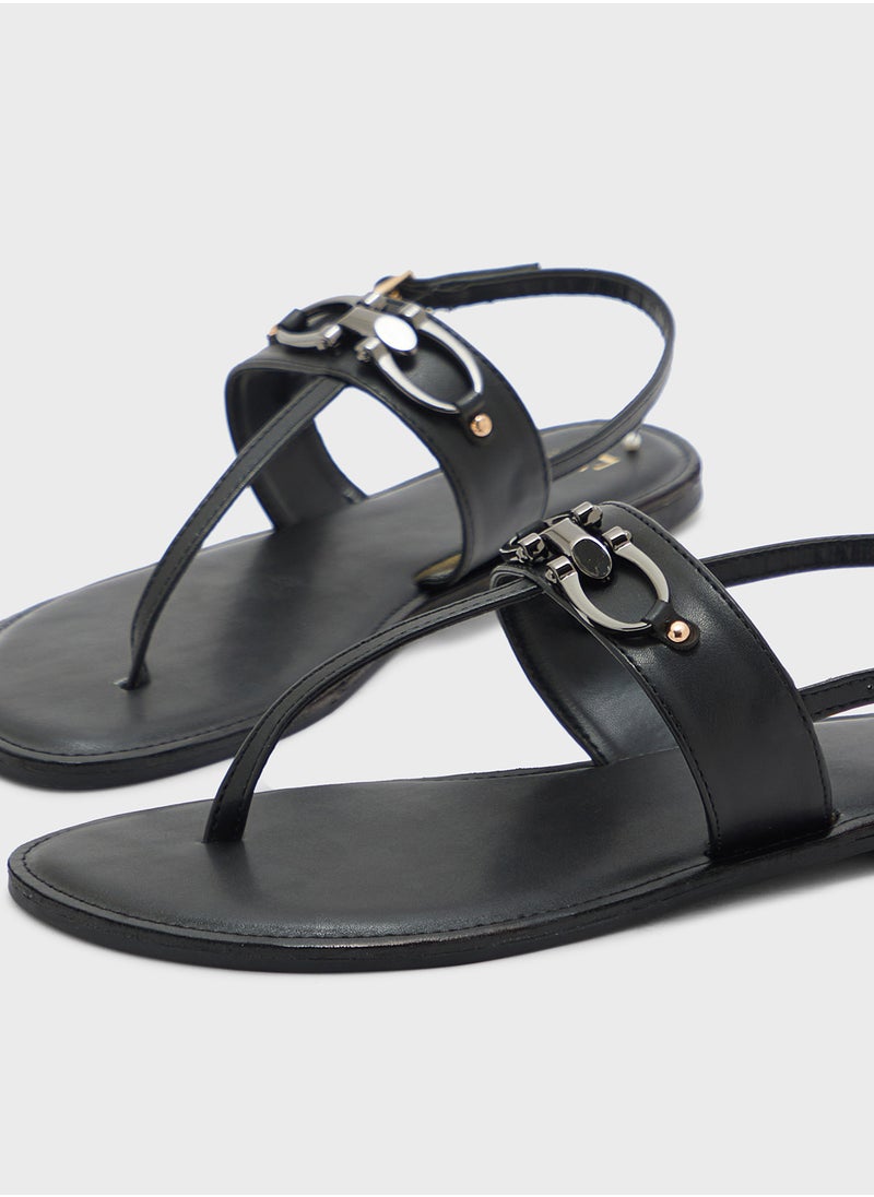 Horse Bit Trim Backstrap Detail Flat Sandal