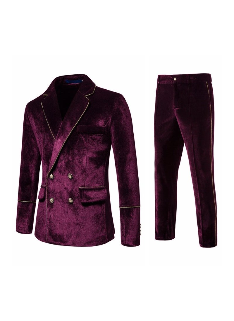 High End Velvet With Gold Border Double Breasted Suit Set