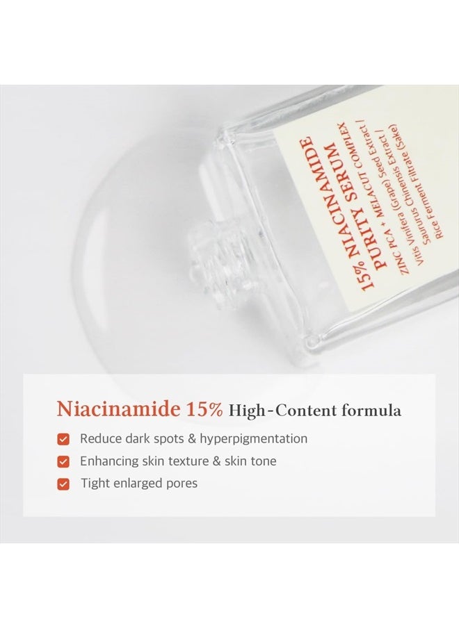 15% Niacinamide Purity Serum - 15% Niacinamide included, Overall skintone and texture improvement, Pore care, Serum control with Zinc. Vegan formula, Korean skincare