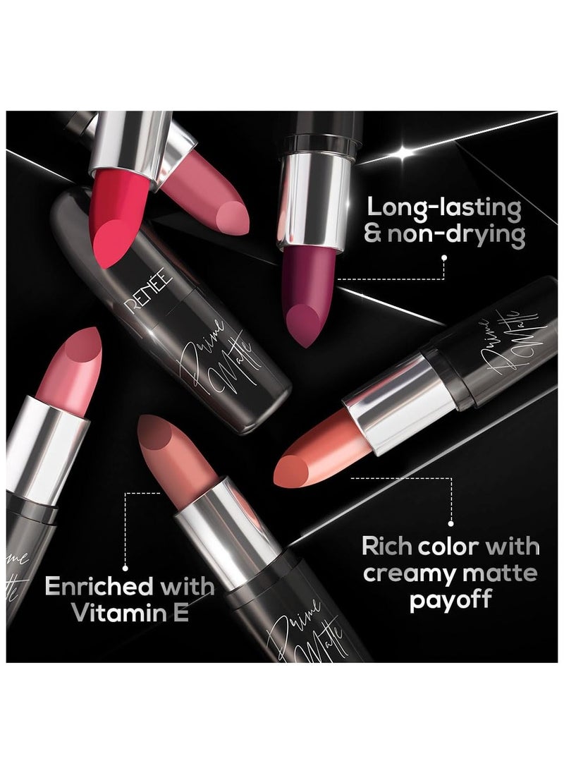 Prime Matte Lipstick - Vintage Rose, Lightweight & Long-Lasting Formula, Creamy Matte Finish, One Swipe Application, Non-Drying, Vitamin E Infused, 4.5Gm