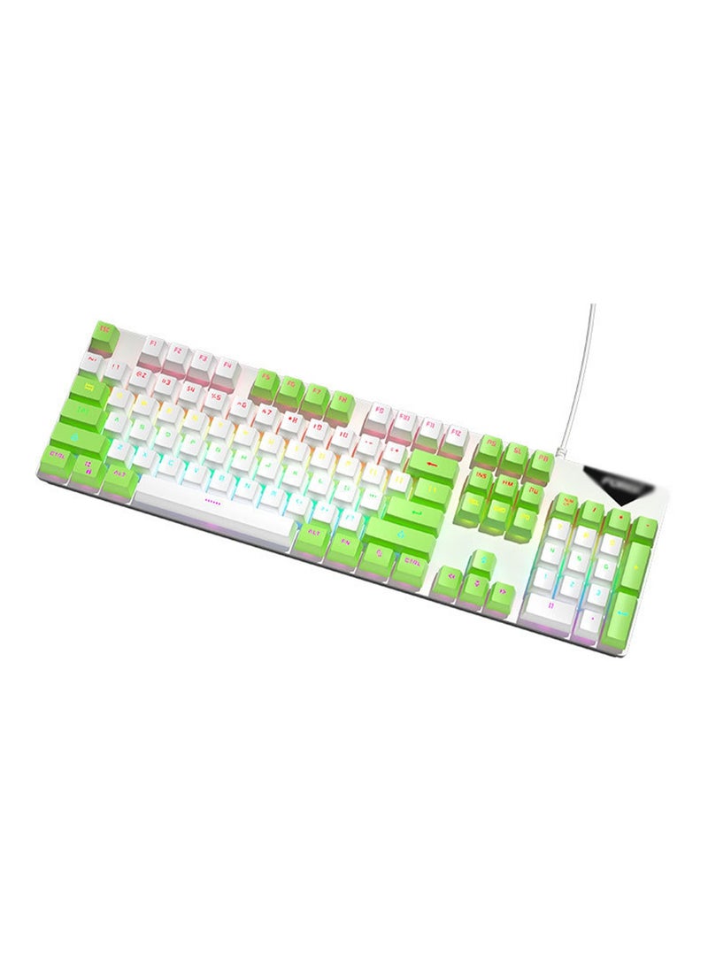 Wired Mechanical Keyboard RGB Luminous Backlight 104 Keys Keyboard Suitable For Gaming,E-Sports,Study,Work (WhiteGreen)