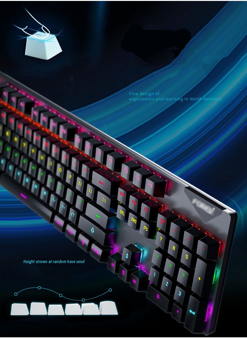 Wired Mechanical Keyboard RGB Luminous Backlight 104 Keys Keyboard Suitable For Gaming,E-Sports,Study,Work (WhiteGreen)