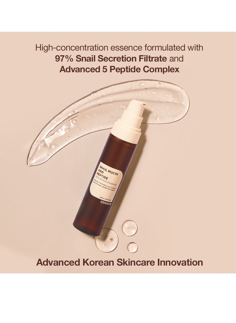 ZENSKIN Snail Mucin and Peptide Skin Revive Essence | Korean Hydrating Anti-Aging Serum with 97% Snail Mucin, 5 Peptides & Hyaluronic Acid, 100ml