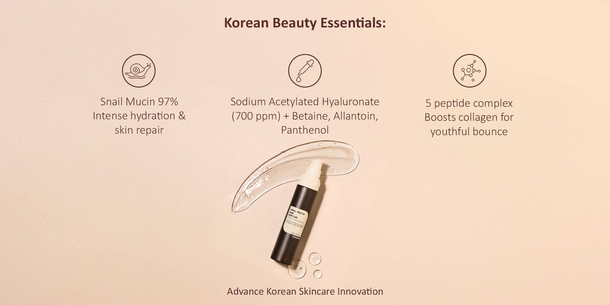 ZENSKIN Snail Mucin and Peptide Skin Revive Essence | Korean Hydrating Anti-Aging Serum with 97% Snail Mucin, 5 Peptides & Hyaluronic Acid, 100ml