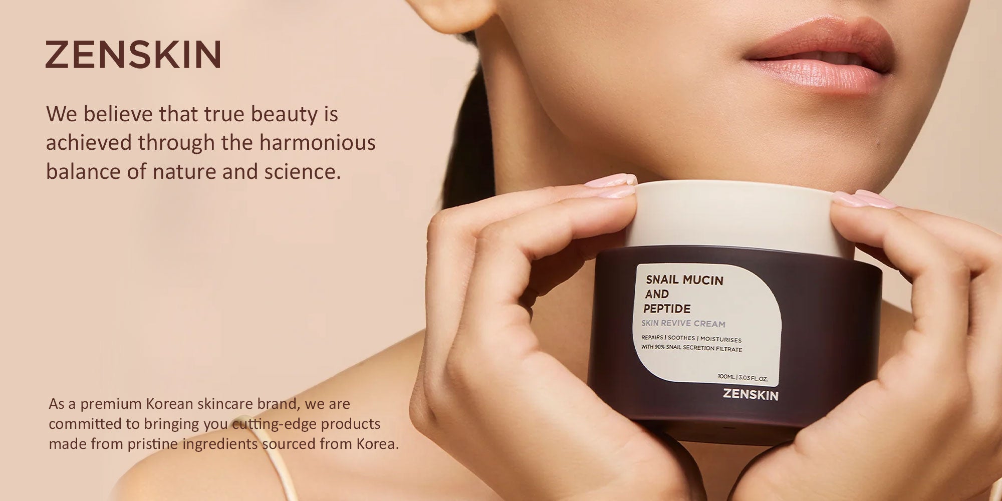 ZENSKIN Snail Mucin and Peptide Skin Revive Cream | Deep Hydration, Anti-Aging Firming Moisturizer with 90% Snail Mucin & 5 Peptides for Smooth, Youthful, Radiant Skin, 100ml