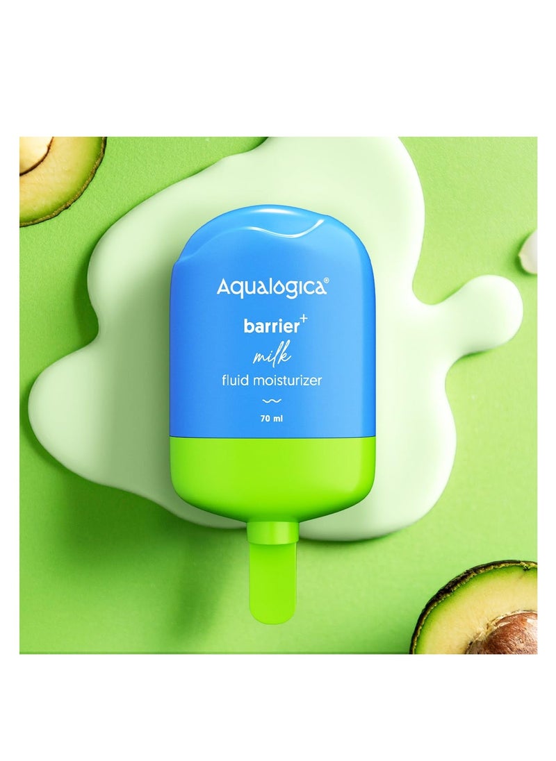 Aqualogica 5 Barrier+ Milk Fluid Moisturizer with Avocado & Ceramides | Lightweight Milk-Like Texture | Repairs & Strengthens Skin Barrier | 48Hr Deep Moisturization I For Dry To Sensitive Skin | Non Sticky, Quick Absorbing & Hydrating | 70 ml