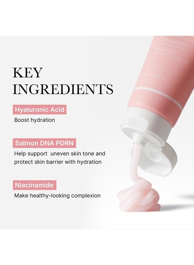 Salmon DNA PDRN Pink Hyaluronic Moisturizing Cream, Pink Soothing Cream, Hyaluronic acid, Niacinamide, Hydrating & Firming, Uneven Skin Tone, Pore Care, Korean Skincare | (50ml/ 1.69 fl.oz.)