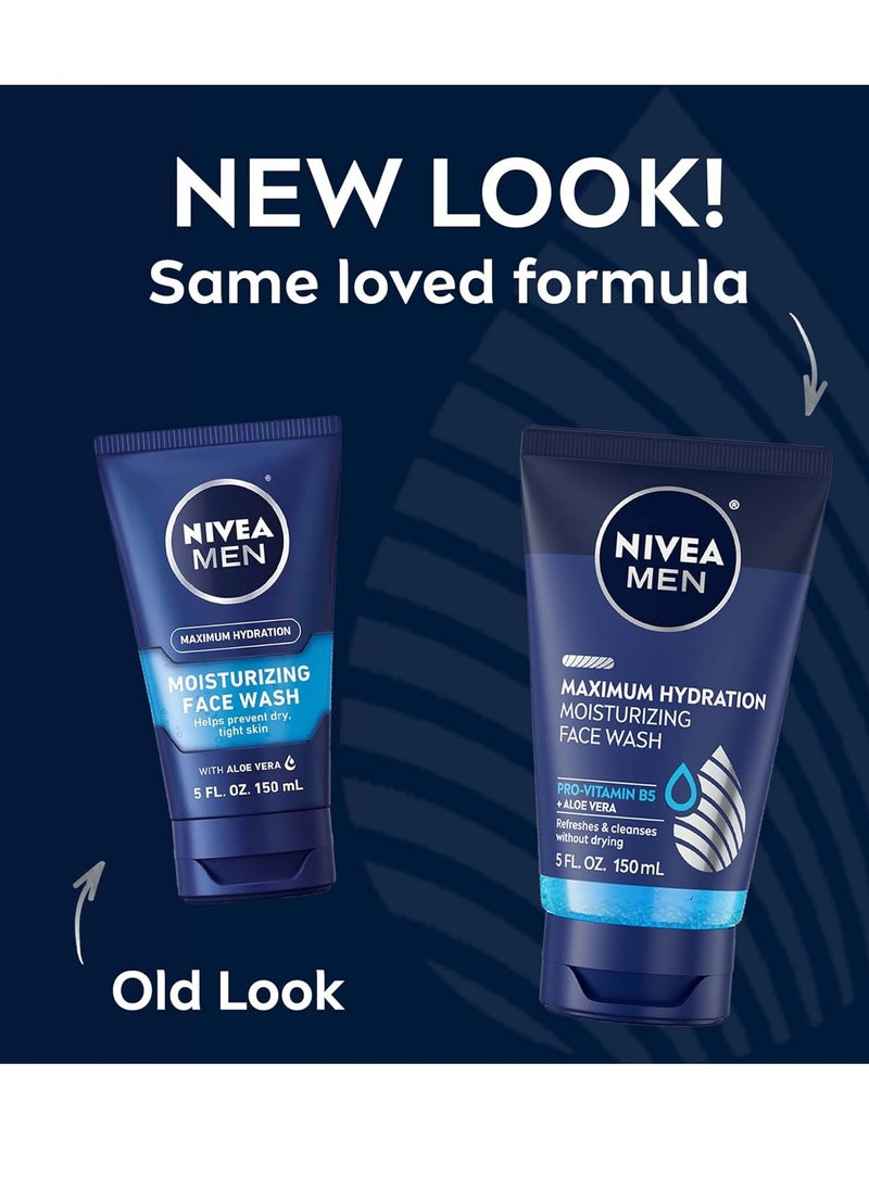 NIVEA MEN Maximum Hydration Moisturizing Face Wash with Aloe Vera, Boosts Moisture and Helps Prevent Tight, Dry Skin, 5 Fl Oz Tube