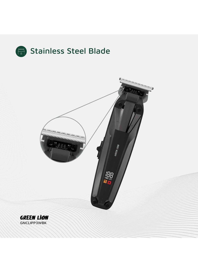 Clip Master the Professional Hair Clipper 3W with 7200 RPM Powerful Motor & Stainless-Steel Blade / 180 min Working Time / Corded & Cordless / On & Off Switch / LED Display / ABS + PC Material - Black