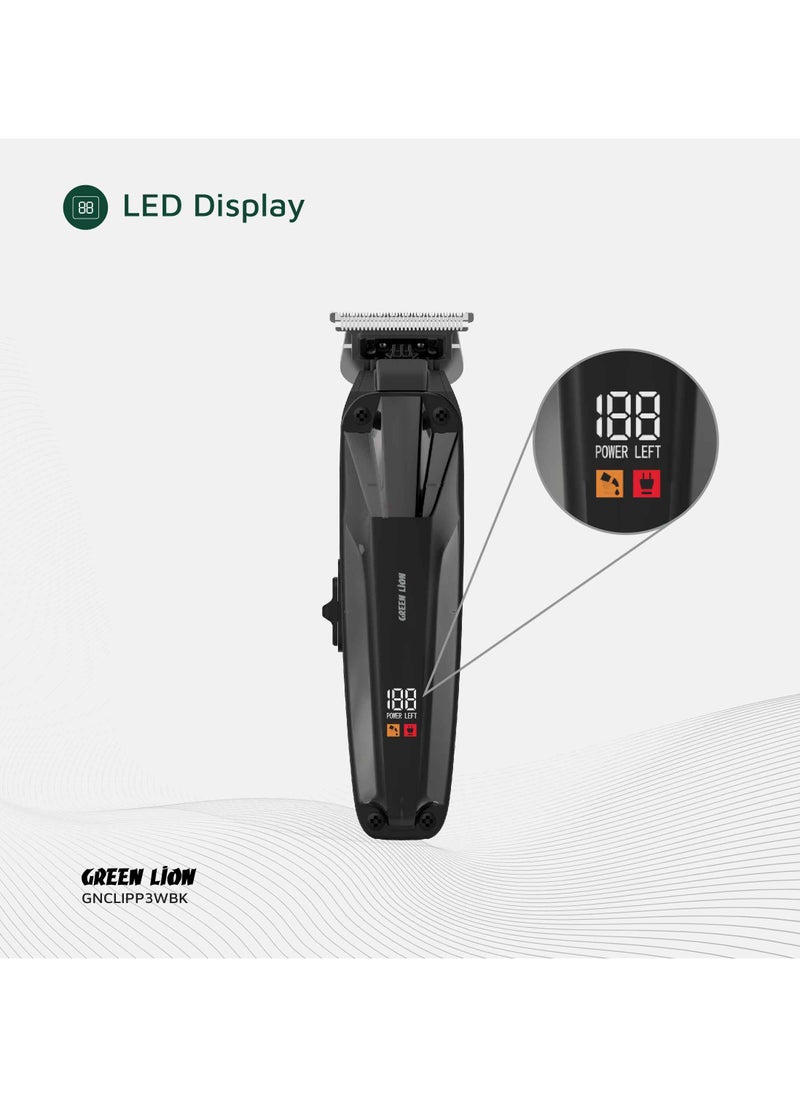 Clip Master the Professional Hair Clipper 3W with 7200 RPM Powerful Motor & Stainless-Steel Blade / 180 min Working Time / Corded & Cordless / On & Off Switch / LED Display / ABS + PC Material - Black