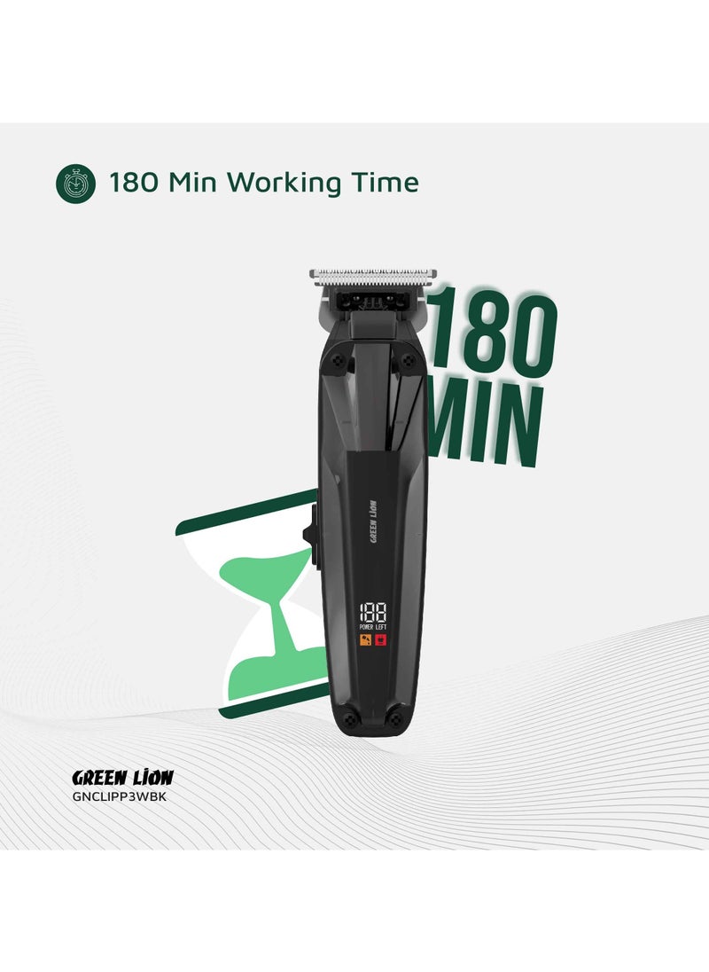 Clip Master the Professional Hair Clipper 3W with 7200 RPM Powerful Motor & Stainless-Steel Blade / 180 min Working Time / Corded & Cordless / On & Off Switch / LED Display / ABS + PC Material - Black