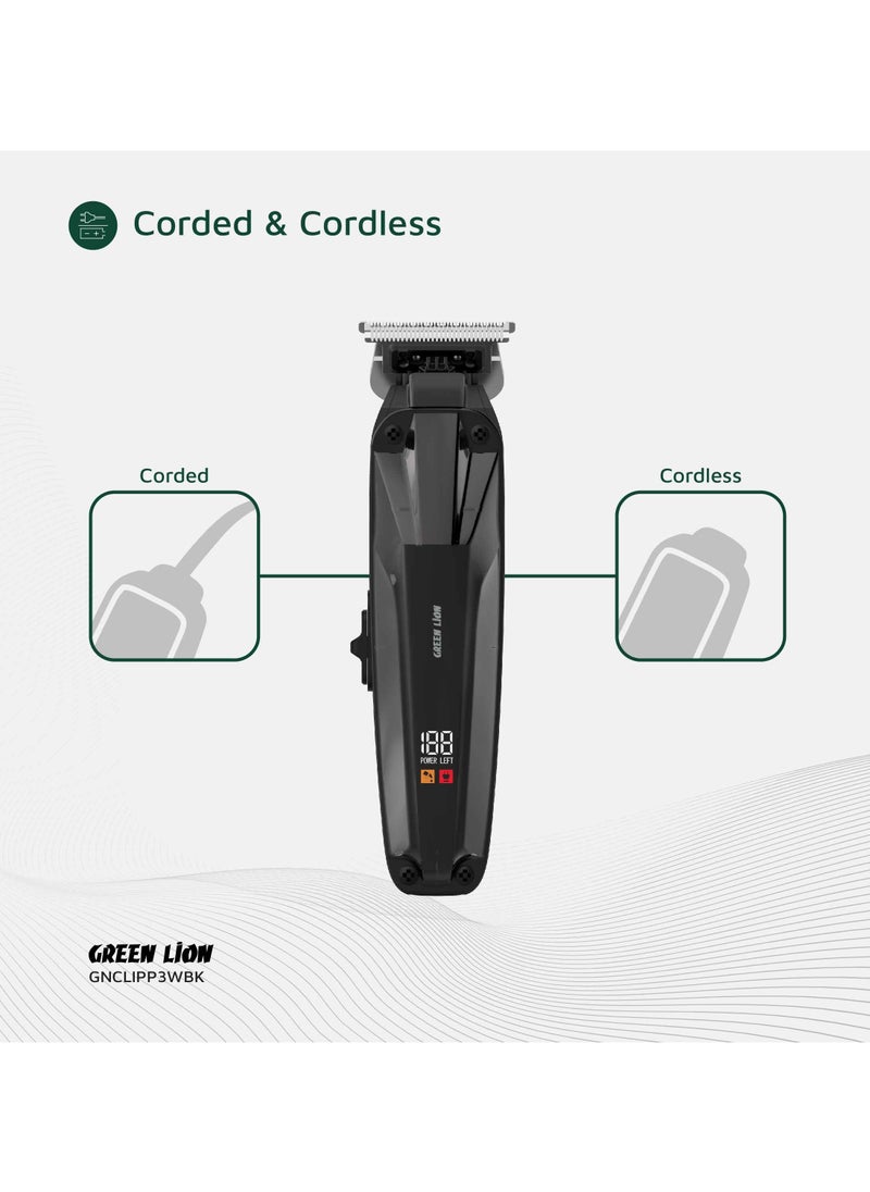 Clip Master the Professional Hair Clipper 3W with 7200 RPM Powerful Motor & Stainless-Steel Blade / 180 min Working Time / Corded & Cordless / On & Off Switch / LED Display / ABS + PC Material - Black