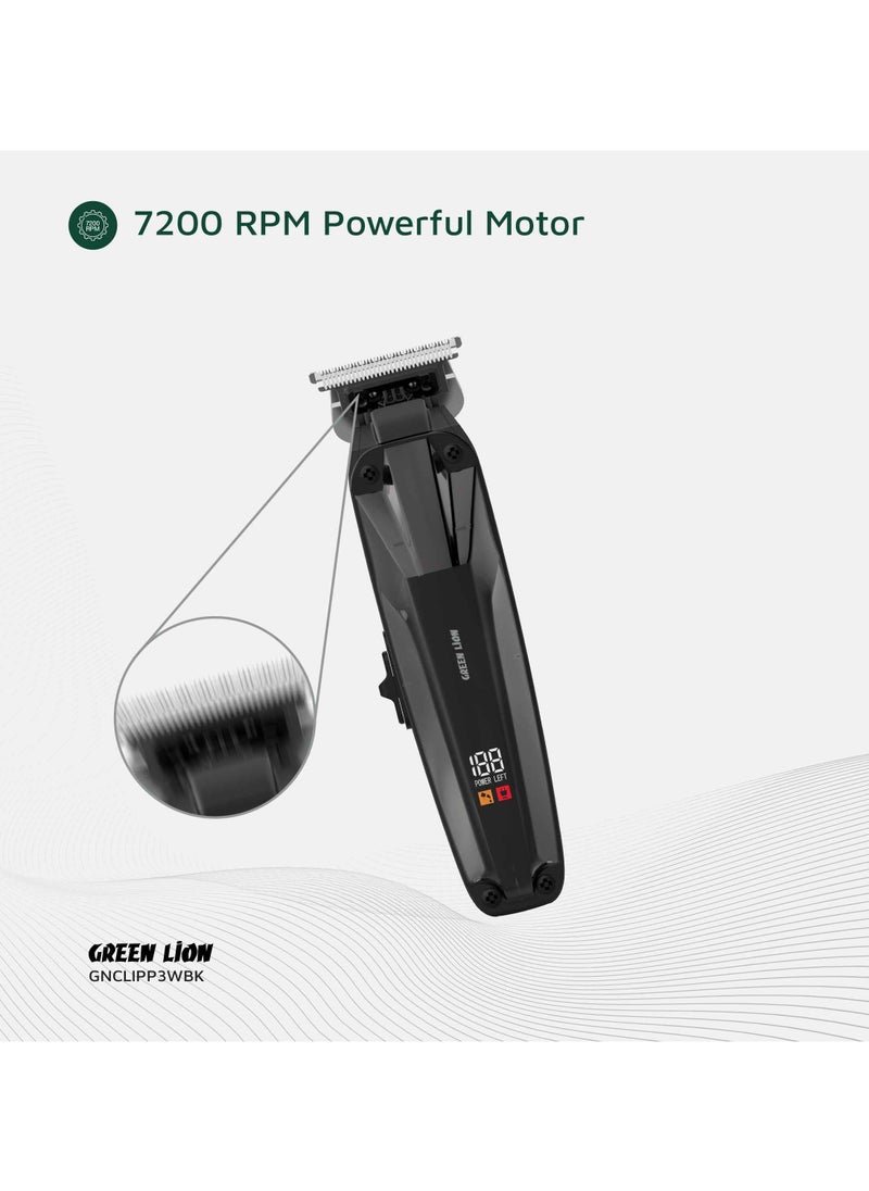 Clip Master the Professional Hair Clipper 3W with 7200 RPM Powerful Motor & Stainless-Steel Blade / 180 min Working Time / Corded & Cordless / On & Off Switch / LED Display / ABS + PC Material - Black