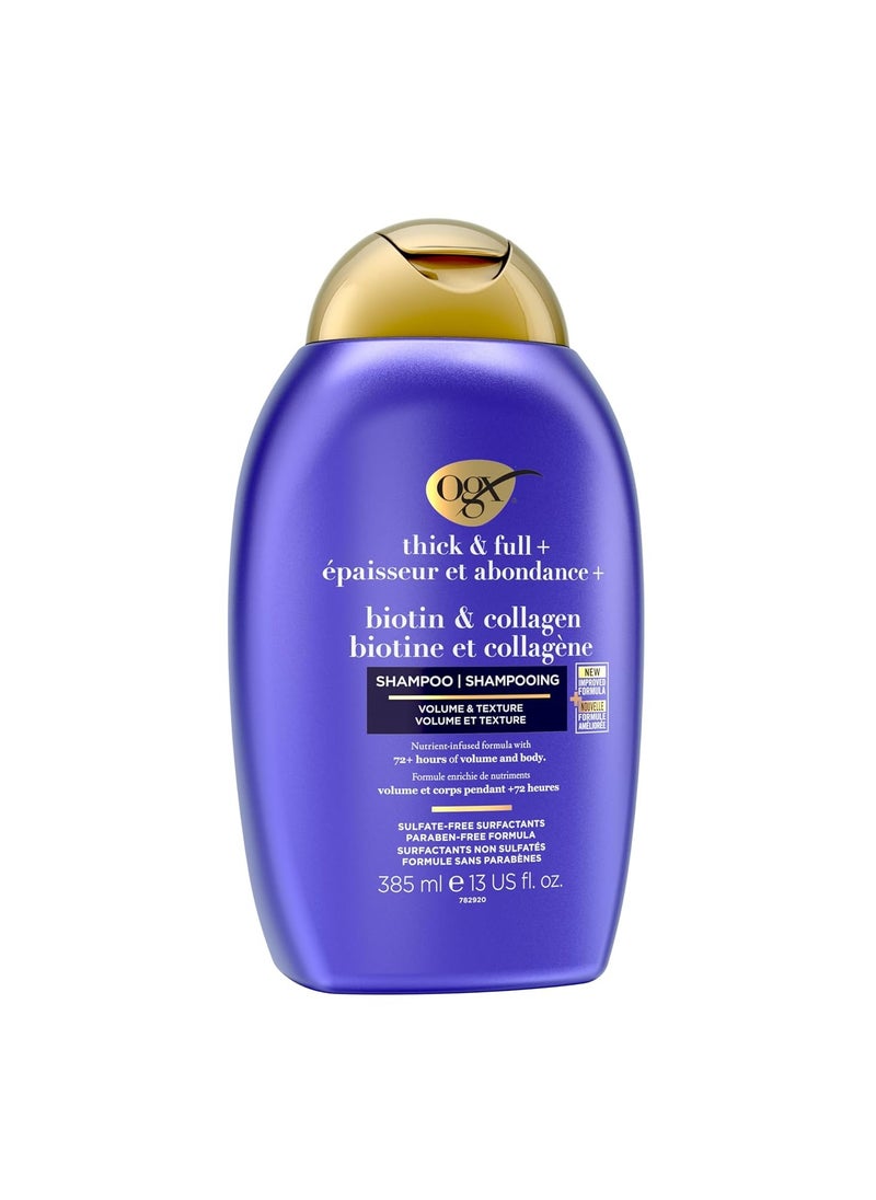 Thick & Full + Biotin & Collagen Volumizing Shampoo for Thin Hair, Thickening Shampoo with Vitamin B7 & Hydrolyzed Wheat Protein, 385ml